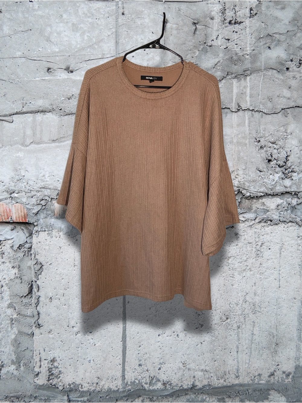 Fashion Nova Ribbed Short Sleeve Tee in Camel